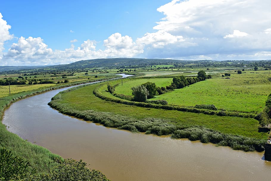 river and green grass field during daytime, landscape, nature HD wallpaper