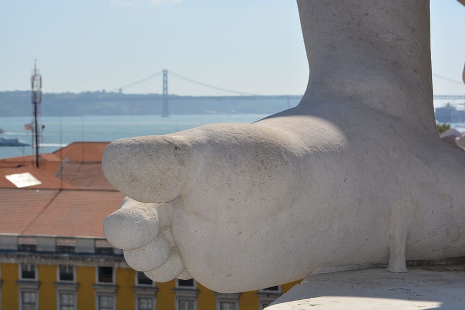 lisbon, foot, statue, built structure, architecture, sculpture HD wallpaper