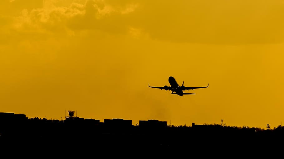 silhouette photo of flying airplane, silhouette of plane, aeroplane HD wallpaper