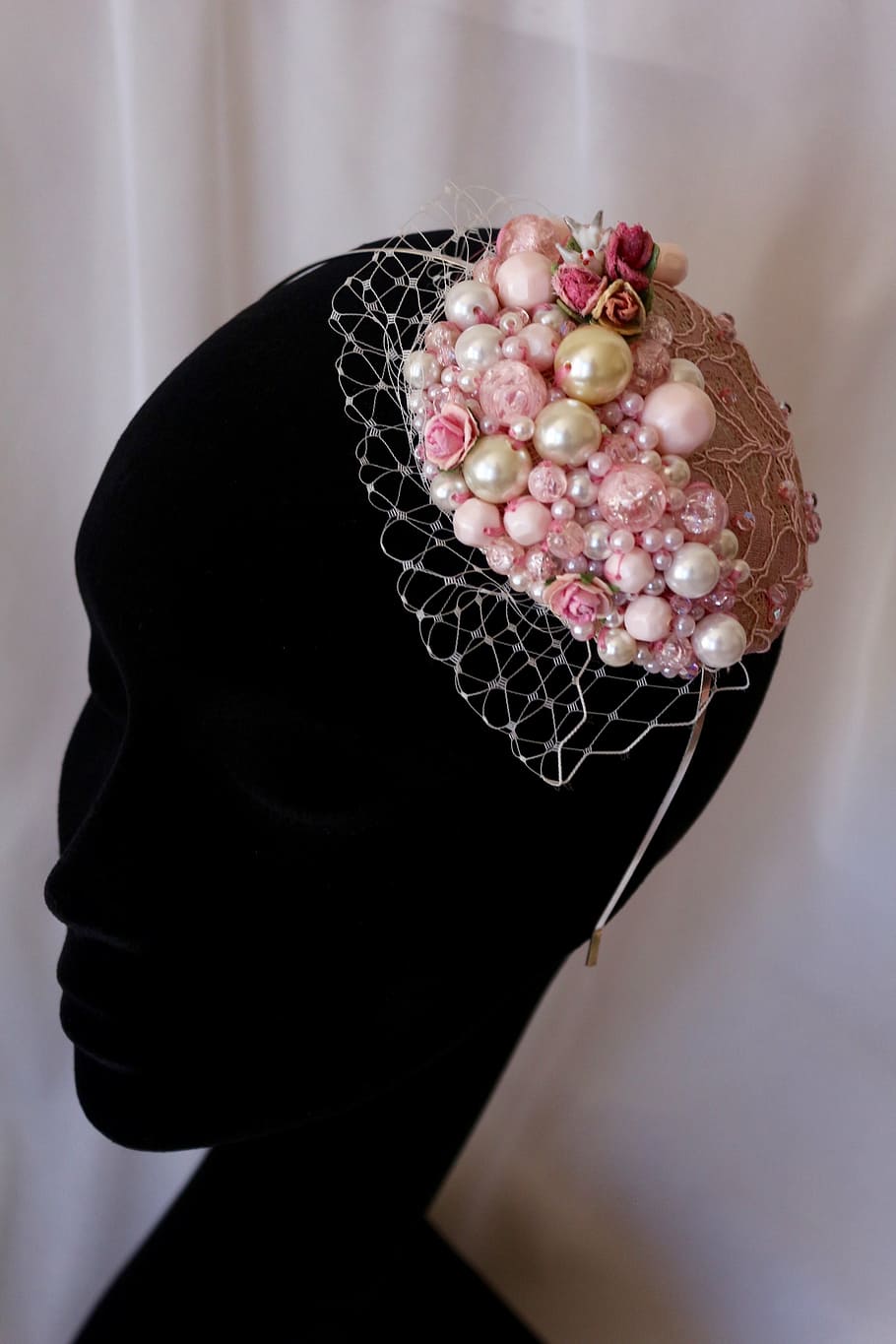 pearls, wedding, bride, pink, ivory, head band, retro, fashion