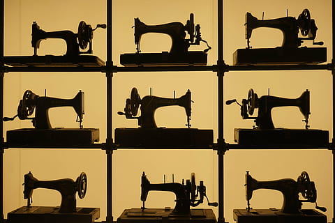 silhouette sewing machine collage, sewing machines, pattern HD wallpaper