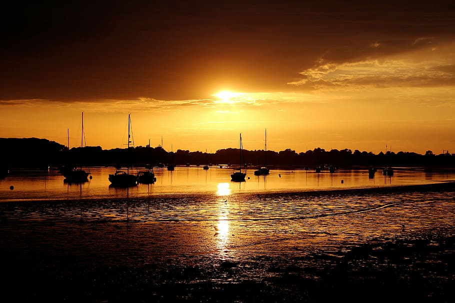 sunset, harbour, landscape, water, sky, harbor, sea, travel HD wallpaper