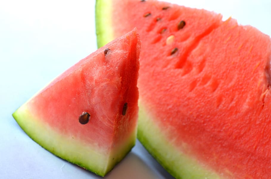 sliced water melon, Cut, Seeds, red, black, pulp, food, summer HD wallpaper