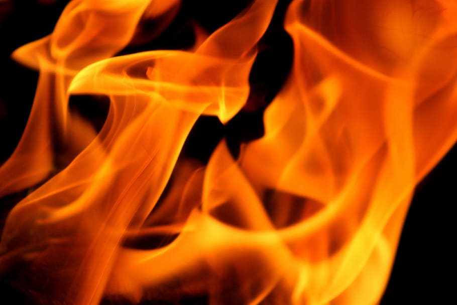 yellow and orange fire close-up photo, flames, night, glow HD wallpaper