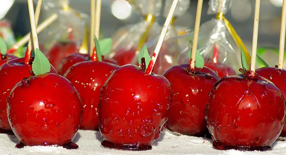 candy apples lot, love apples, red apples, candied, christmas, HD wallpaper