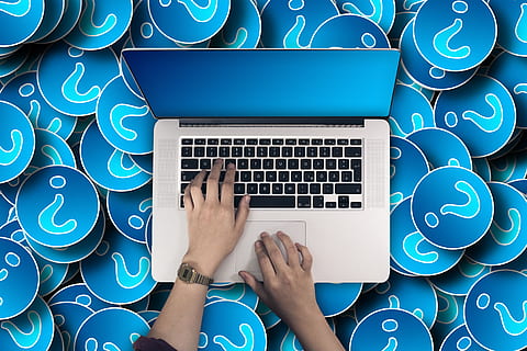 question mark, laptop, write, problem, symbol, characters, document HD wallpaper