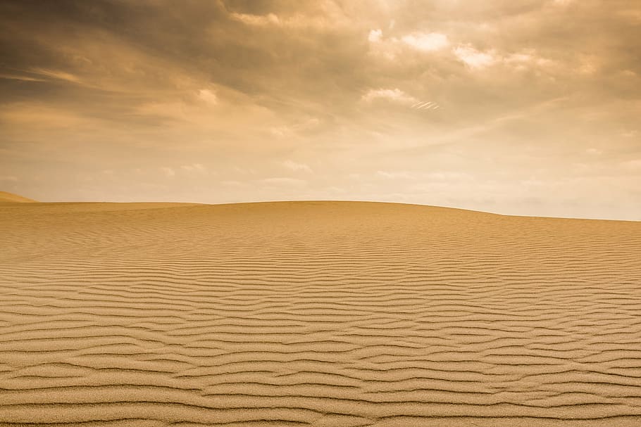 photo of brown sand under white clouds at noontime, desert HD wallpaper