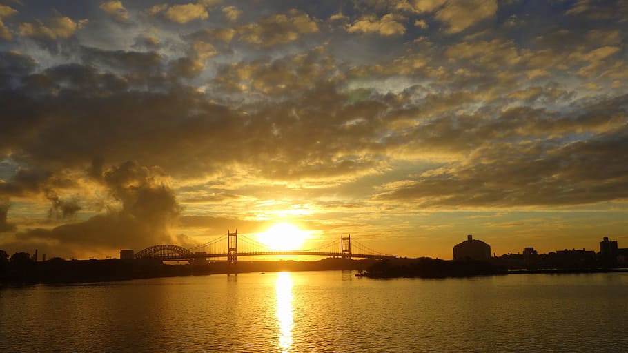 Sunset, New York, Bridge, sky, architecture, building exterior HD wallpaper