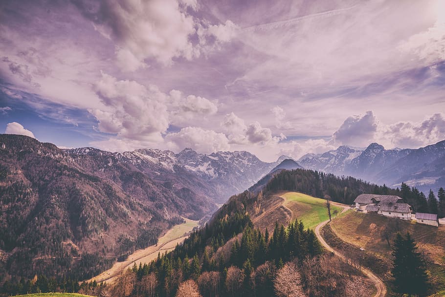 landscape photo of road under white clouds at daytime, mountain HD wallpaper