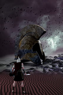 warrior, helm, water, landscape, armor, middle ages, historically HD wallpaper