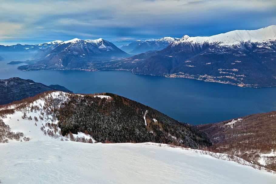 ice covered mountain during daytime, snow, body, water, cloudy HD wallpaper
