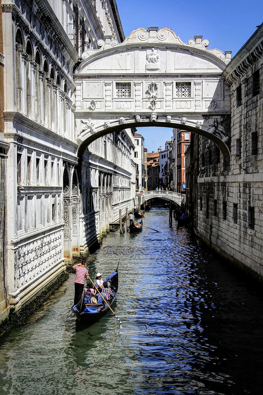 man riding boat in Bridge of Sigh, Venice at daytime, italy, vacation