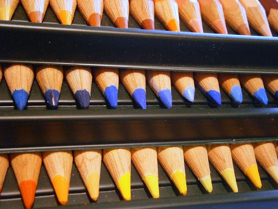 color pencils lot, Colored Pencil, Colorful, pointed, in A Row HD wallpaper