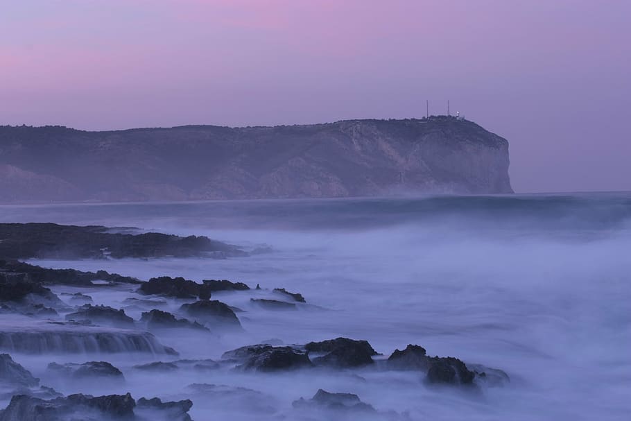 landscape photo of mountain, sea, javea, temporary, water, lighthouse HD wallpaper