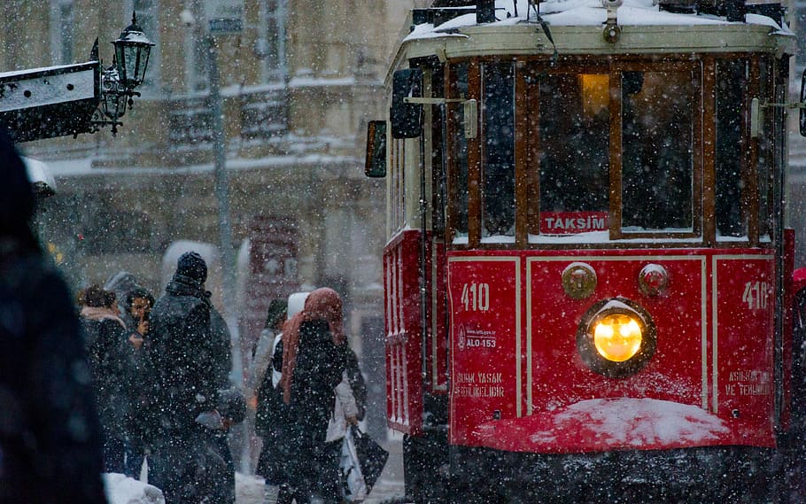 photo of people near tram train, people near red tram during daytime HD wallpaper
