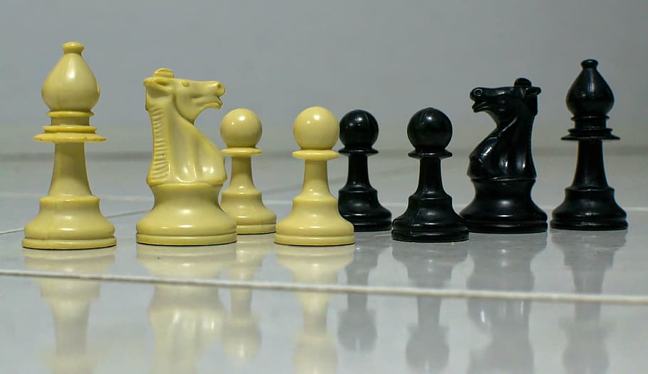 chess, black, white, challenge, battle, knight, pawn, bishop, HD wallpaper