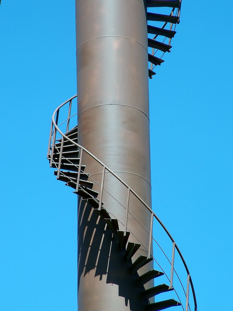 structure, ladder, architecture, staircase, clear sky, factory HD wallpaper