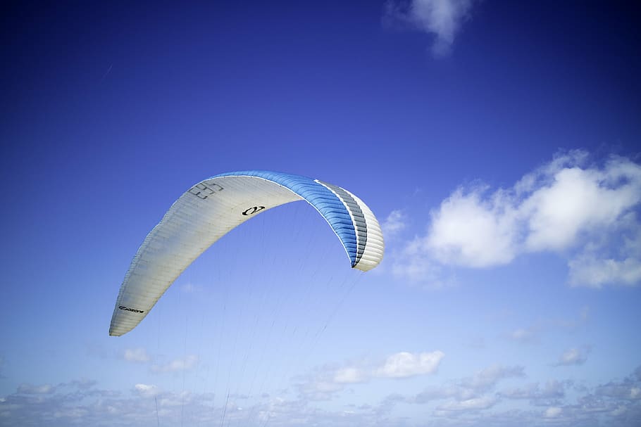 clouds, flight, fly, nature, outdoors, parachute, sky, paragliding HD wallpaper