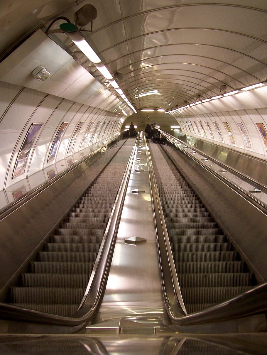 escalator, railway station, metro, roller platform, handrails HD wallpaper