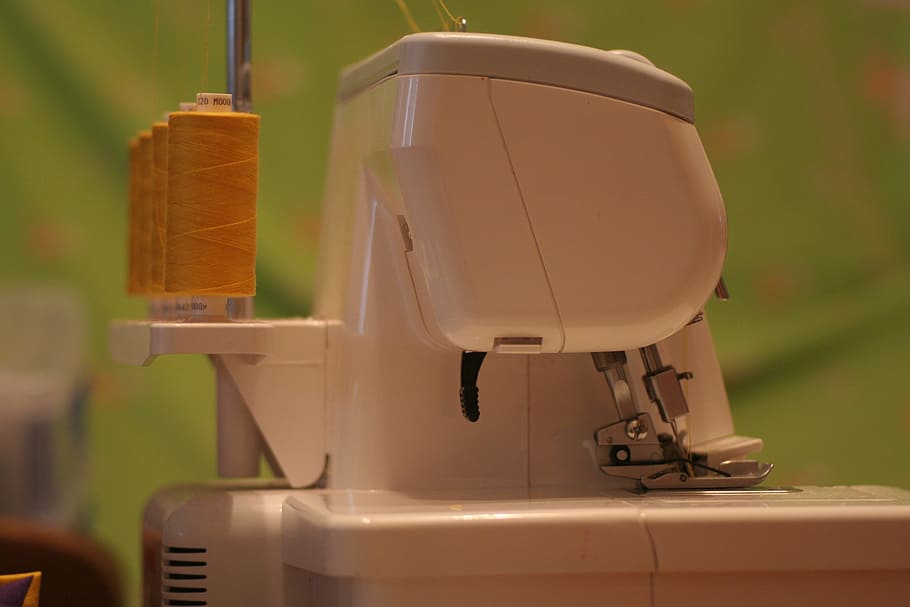 selective focus photo of white electric sewing machine, Thread HD wallpaper