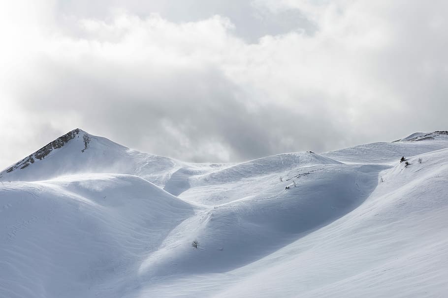white snow mountain under cloudy sky, cloudy sky over alp mountain HD wallpaper