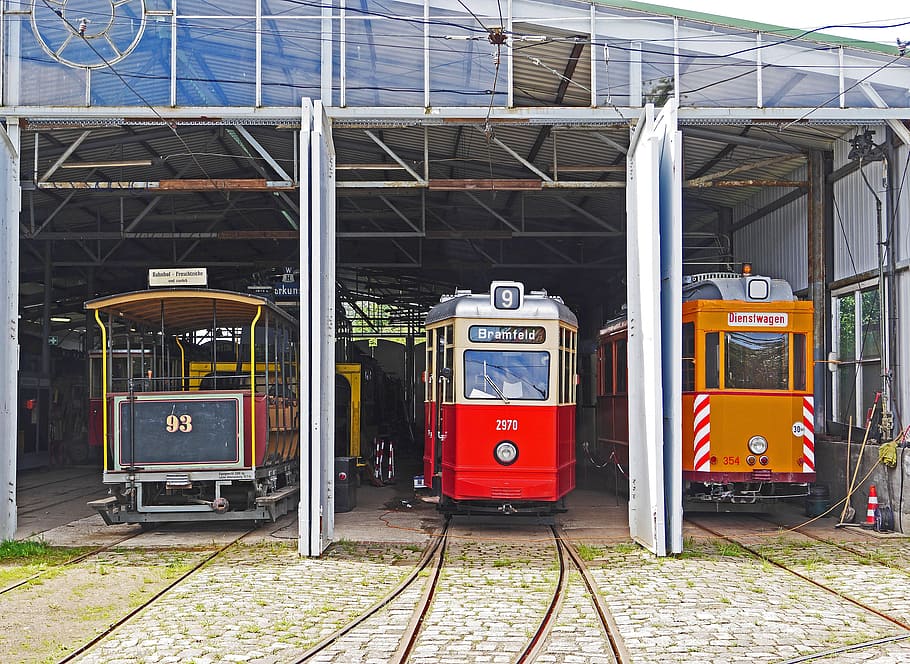 hamburg trams, museum depot, schönberger beach, baltic sea, HD wallpaper