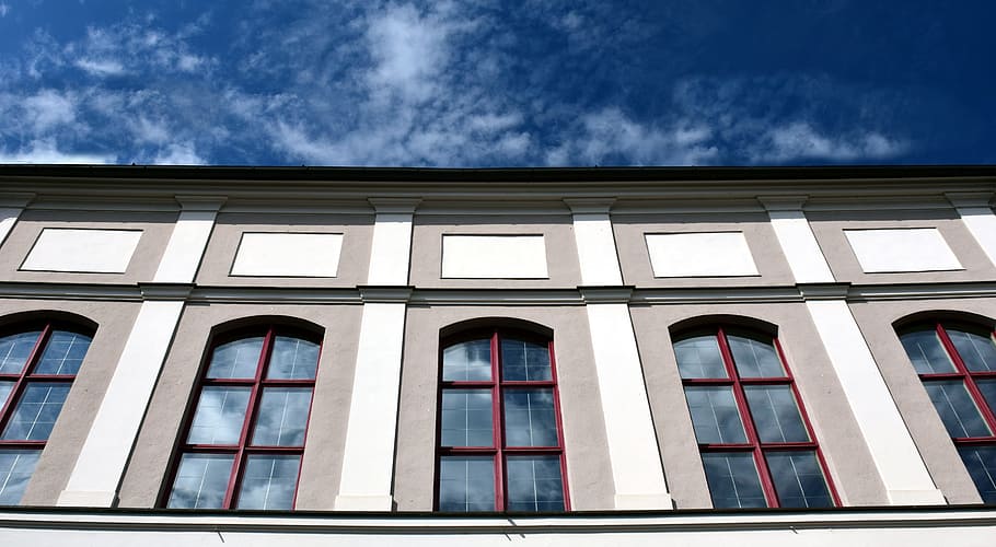 mirroring, clouds, cloud reflection, window, facade, building HD wallpaper