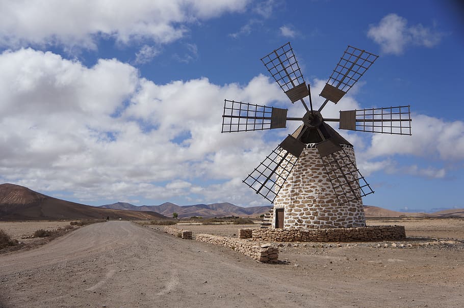 Windmill, Away, Lonely, Clouds, sky, wide, traditional Windmill HD wallpaper