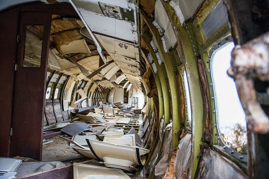 broken, airplane, plane, old, aircraft, demolished, destroyed, HD wallpaper