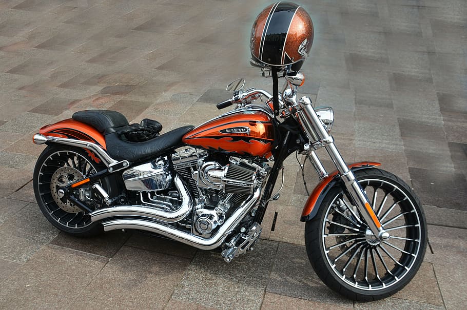 orange and black motorcycle on gray road, motorbike, engine, vehicle, HD wallpaper