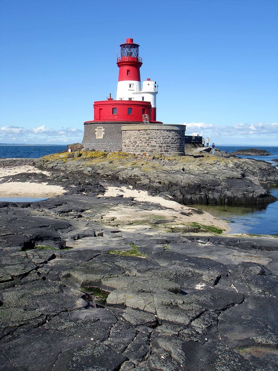 lighthouse, coast, sky, water, rocks, sea, ocean, landscape HD wallpaper