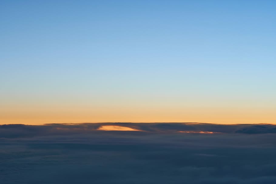 sea of clouds, white and blue sky during blue hour, in the air HD wallpaper
