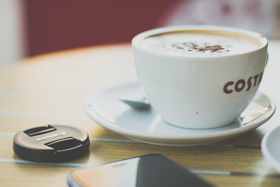 coffee in ceramic cup on saucer, lifestyle, items, everyday objects HD wallpaper