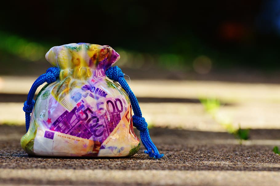 selective focus photography of money bag on concrete surface, HD wallpaper