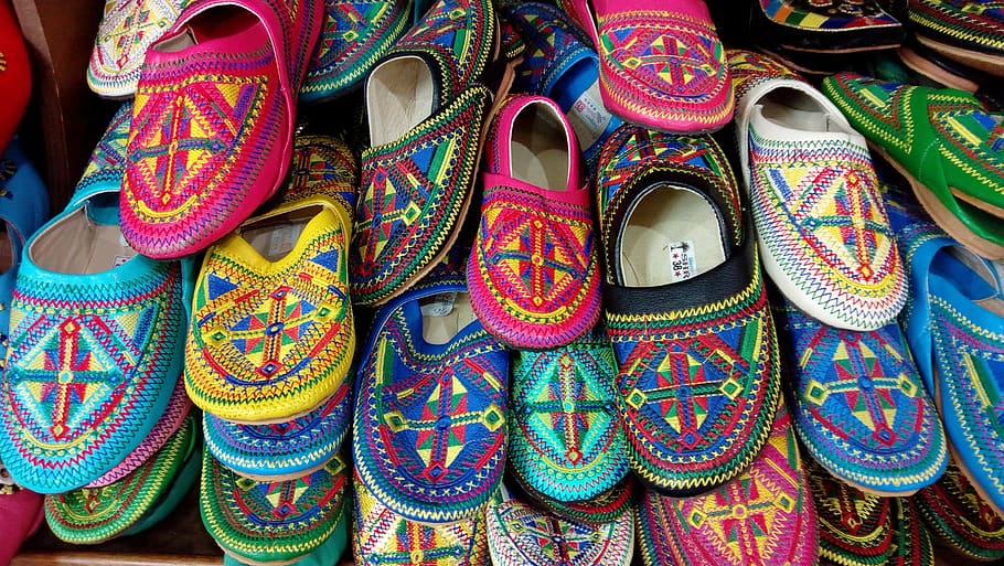 morocco, babouche, multi colored, pattern, choice, variation HD wallpaper
