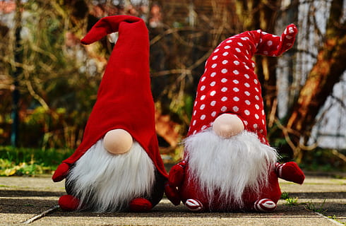 two red dwarf plush toys, Imp, Pair, Cute, Sweet, Fun, Deco HD wallpaper