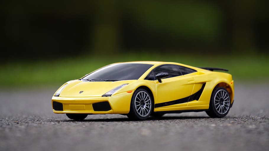 yellow Lamborghini Gallardo coupe die-cast metal model, car, automotive