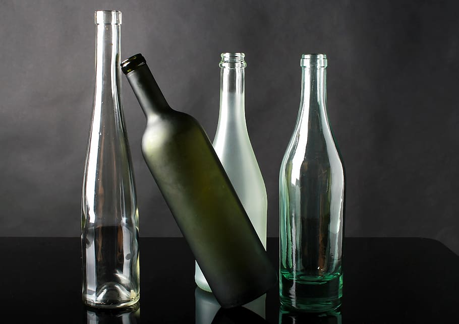 bottles, empty, glass, table, container, food and drink, glass - material HD wallpaper