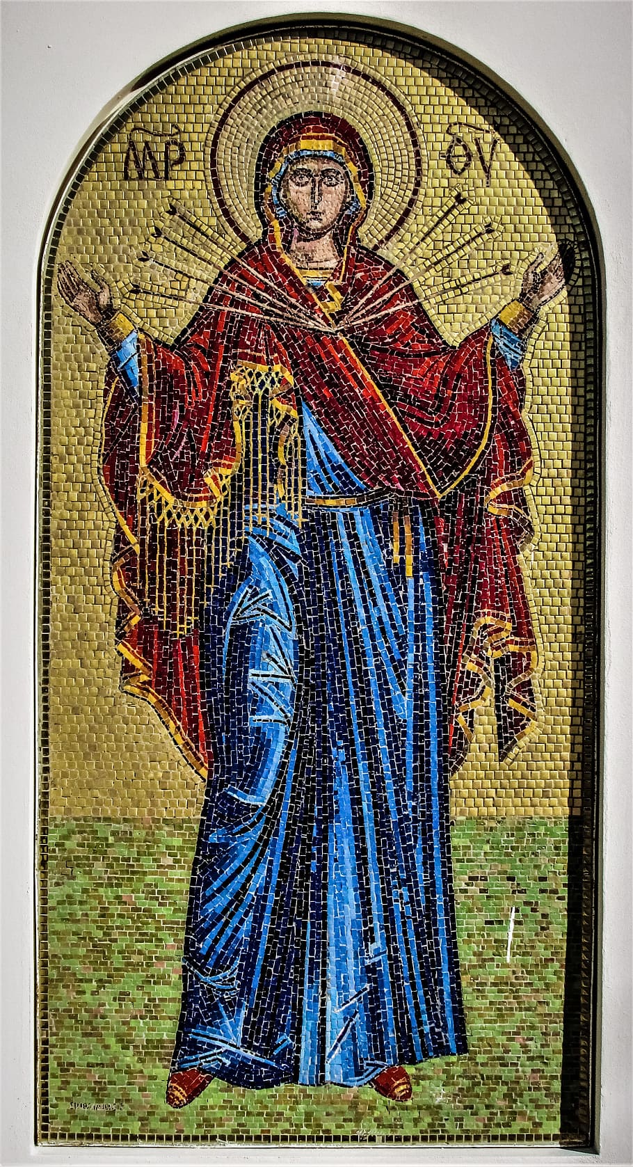 Panagia, Mosaic, Russian, panagia semistrelia, church, iconography, HD wallpaper