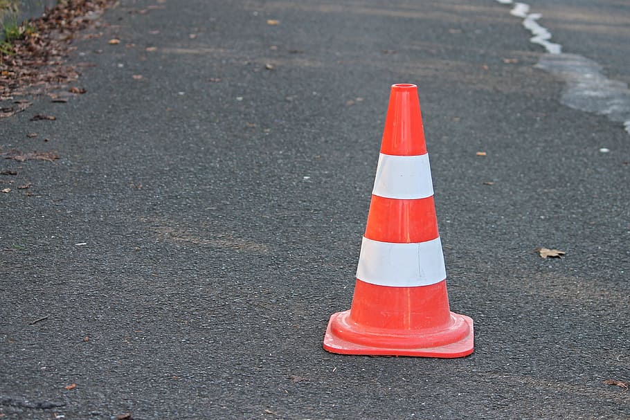 HD wallpaper: orange and white traffic cone, pylon, barrier, road sign