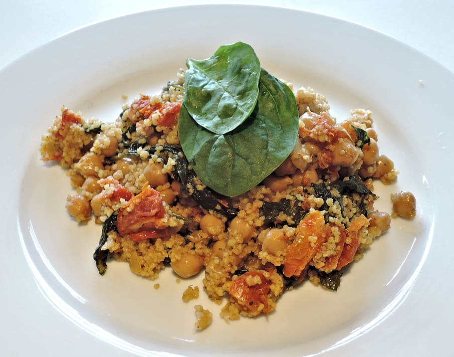 couscous, spinach, tomato, chickpeas, food, spice, food and drink HD wallpaper