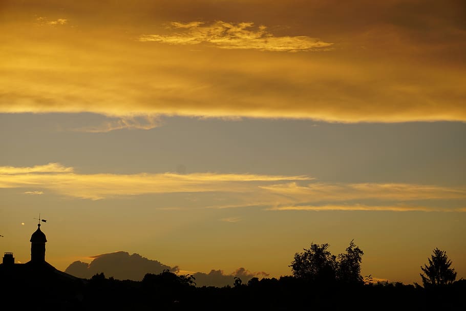 evening sky, clouds, abendstimmung, cloud - sky, sunset, silhouette HD wallpaper