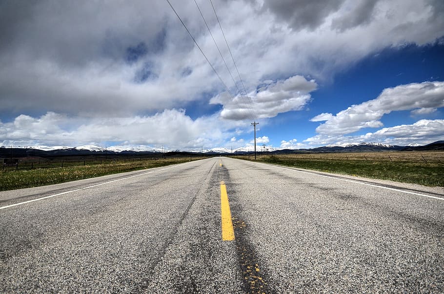 clouds, highway, road, landscape, countryside, horizon, outdoor HD wallpaper