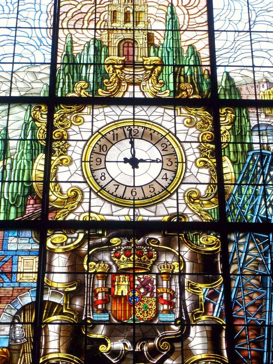abando, train station, bilbao, window, clock, decorative, spain