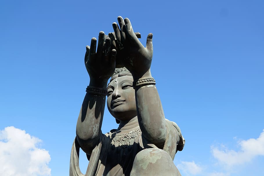 low angle photo of Hindu Deity statue, sculpture, sky, art HD wallpaper