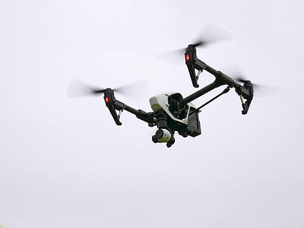white and black quadcopter drone in flight, uav, aerial, remote HD wallpaper