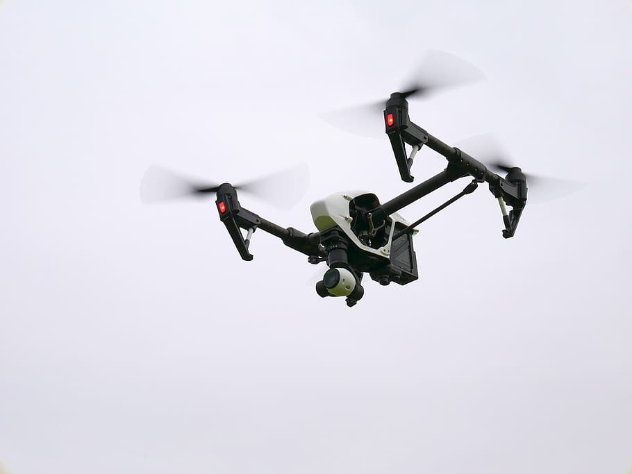 white and black quadcopter drone in flight, uav, aerial, remote HD wallpaper