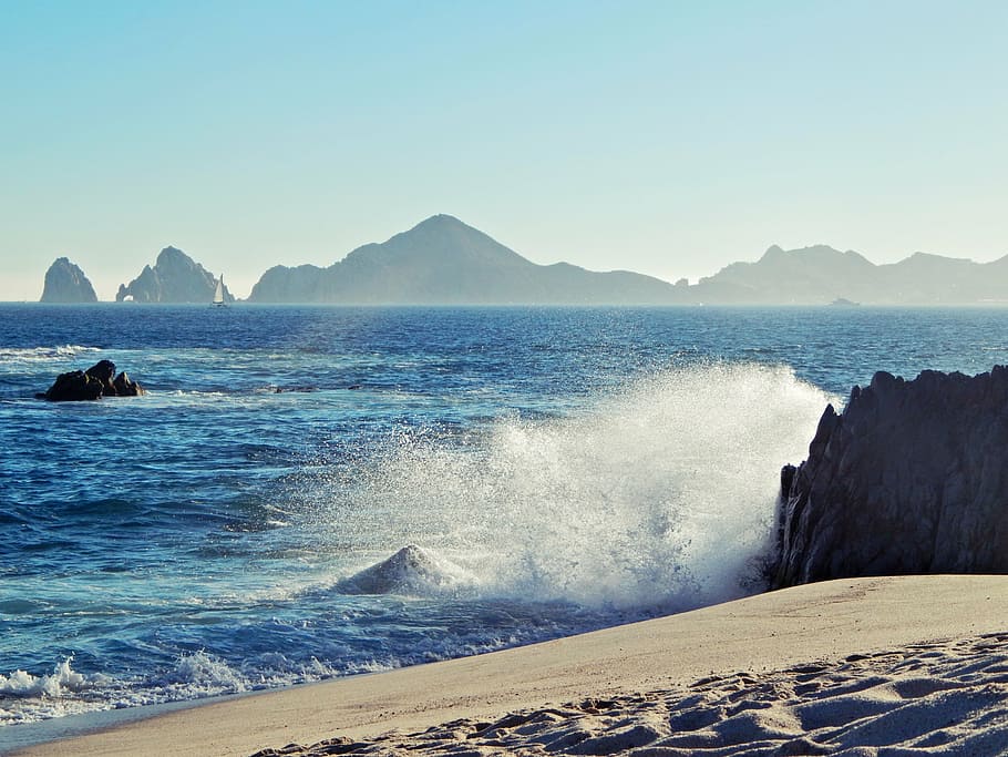 beach, ocean, arc, los cabos, cape, sky, nature, blue, landscape HD wallpaper