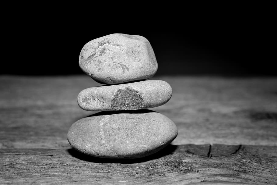 Wood, Stones, Stone Tower, Stack, balance, silent, rest, black and white recording HD wallpaper