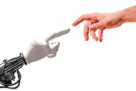 future, human, robot, hand, artificial, fantasy, human hand HD wallpaper
